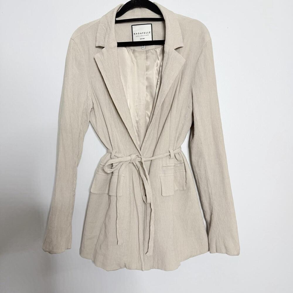 Bagatelle Collection Lightweight Tie Waist Blazer Jacket Beige Medium Textured - Picture 6 of 9